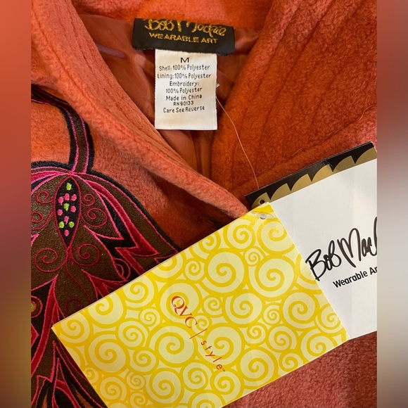 NWT BOB MACKIE WEARABLE ART Burnt Orange Fleece Embroidered Jacket/Cardigan Sz M - Picture 6 of 9